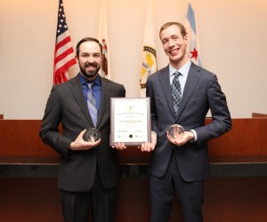 Third-year students Lyal Fox III (left) and Jared Reynolds are the winners of the National Veterans Law Moot Court Competition.