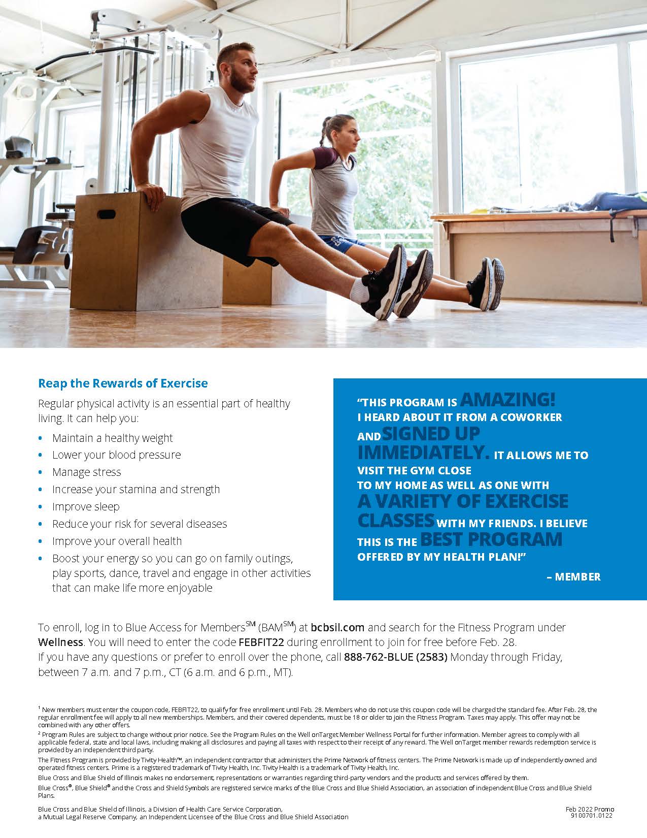 BCBS Fitness Program 0 enrollment fee in February