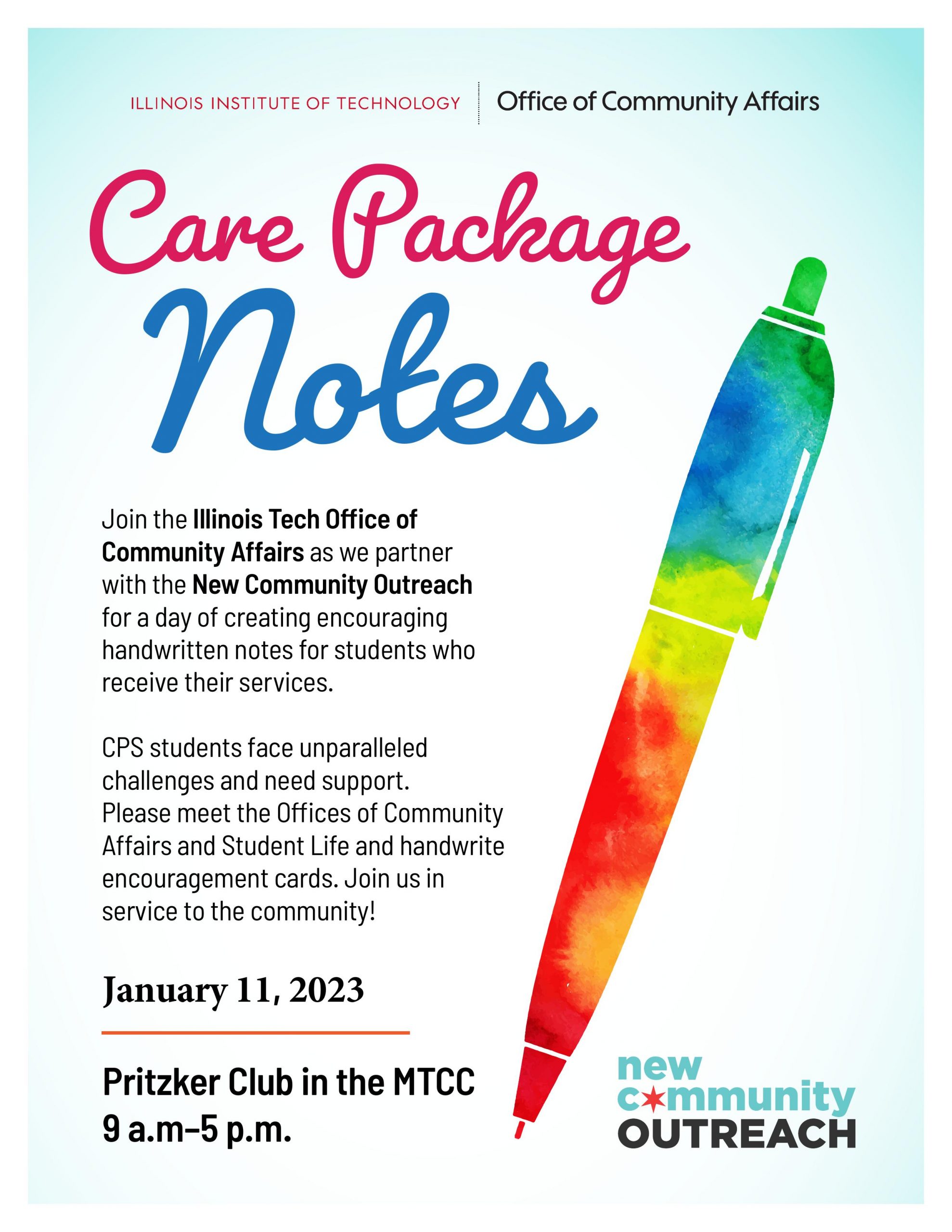 Care Package Notes January 11 at the Pritzker Club